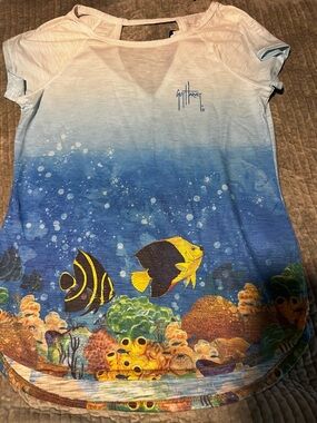 Guy Harvey Ombre Blue Reef Tee with Yellow & Black Fish